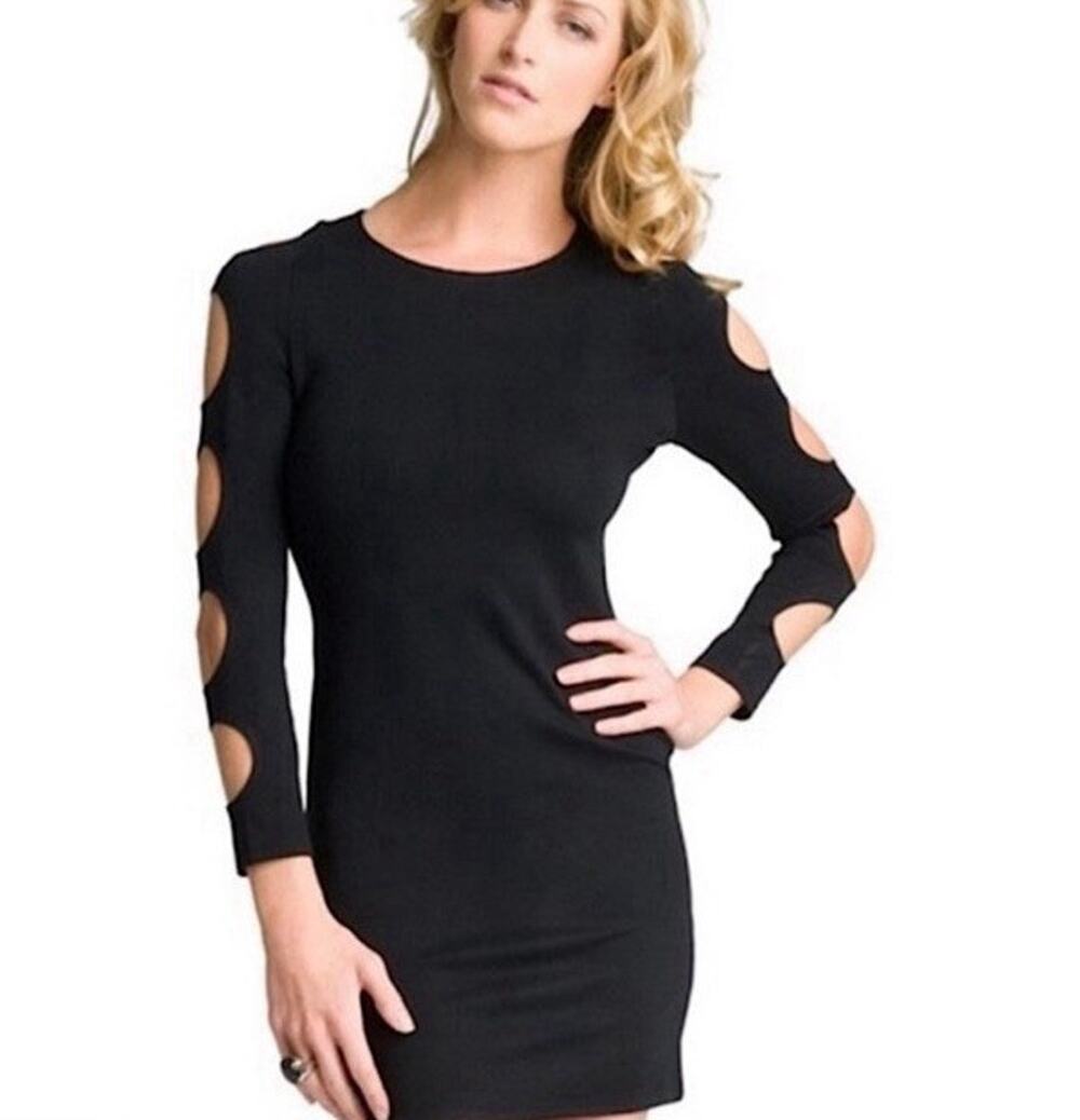 Alice + Olivia Black Cold Shoulder Bodycon Mini Dress Cut Out Sleeves Size XS